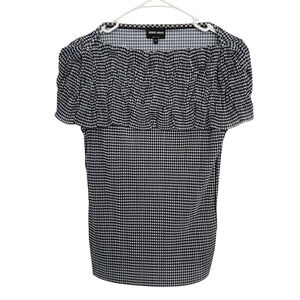 Giorgio Armani Smock Textured Short‎ Sleeve Blouse 42/S Black & White Designer